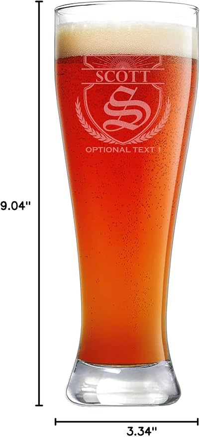 Personalized Etched 23oz Pilsner Beer Glass - Custom Engraved Christmas Gifts for Men, Dad Drinking Birthday Glasses, Gifts for Him, Scott Monogram