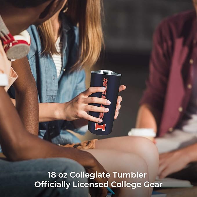 Campus Colors NCAA Stainless Steel Tumbler perfect for Gameday - 18 oz - Double Walled - Keeps Drinks Perfectly Insulated (Illinois Fighting Illini - Navy)