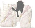 Oven Mitts and Pot Holders Light Pink White Marble Silicone Kitchen Accessories Set of 4 Heat Resistant Long Gloves Potholder Non-Slip Grip for Chef Cooking Baking Grilling BBQ