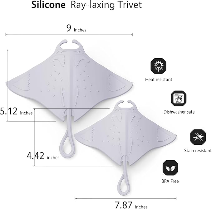 UMIRRO Cute Silicone Trivets for Hot Pots and Pans w/Pop-up Fun, Heat Resistant Mats for Quartz Countertop, Ocean Themed Pot Holder Pads for Coastal Decor, Kitchen Gifts for Beach Lovers Grey 2 Pack