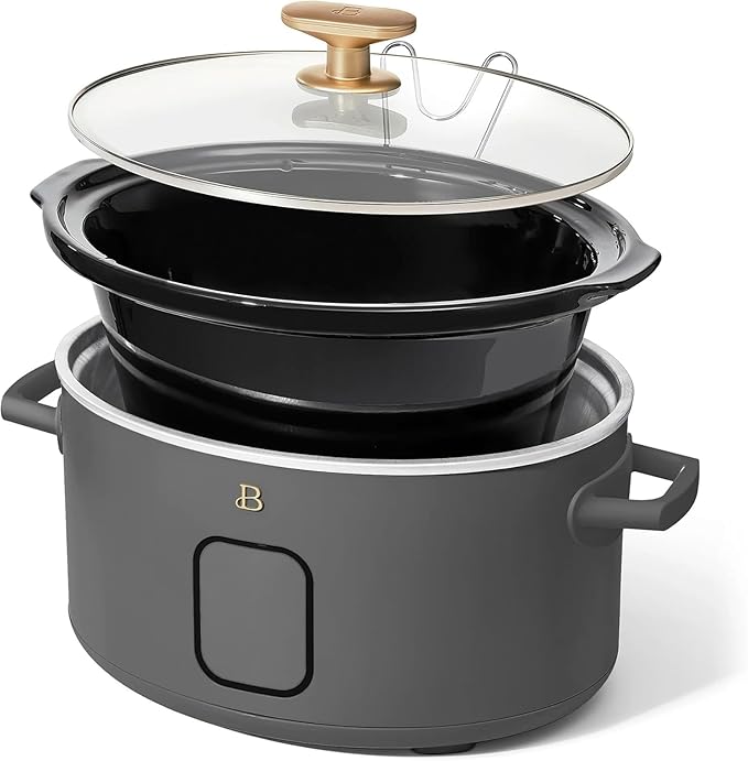 Beautiful 6 Qt Programmable Slow Cooker by Drew Barrymore - 5 Preset Cooking Functions, Digital Countdown Timer, Dishwasher-Safe Parts, and Cool-Touch Handles (Oyster Grey)