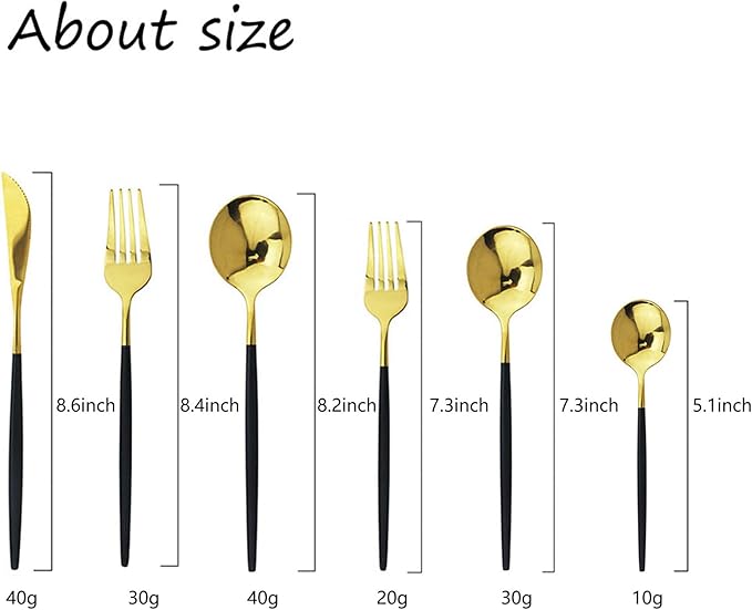 JASHII 18/10 Silver Silverware Set Stainless Steel Flatware Utensils Set Gold Cutlery Set| 36-Piece Modern Cubiertos Dorados| BEST Birthday Wedding Gift (6 sets, Black Handle Gold Mirror Polish)