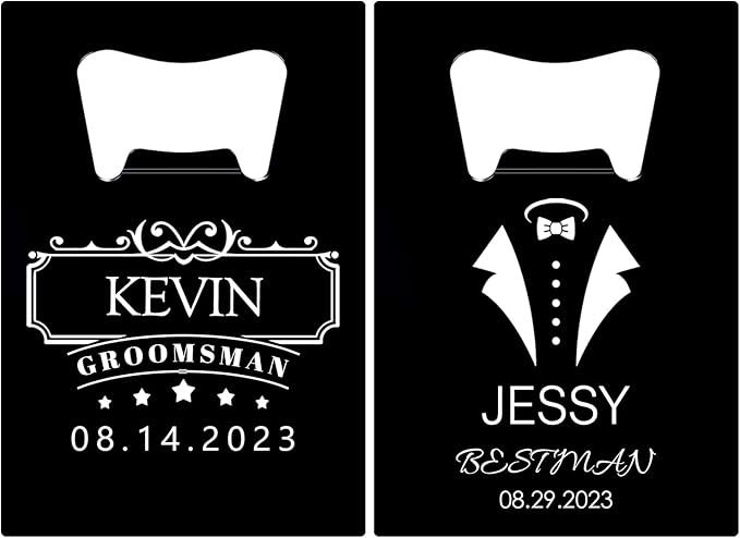 2PCSPersonalized Bottle Openers Credit Card Size, Groomsmen Best Man Gifts for Wedding Bachelor Party, Stainless Steel Beer Bottle Opener