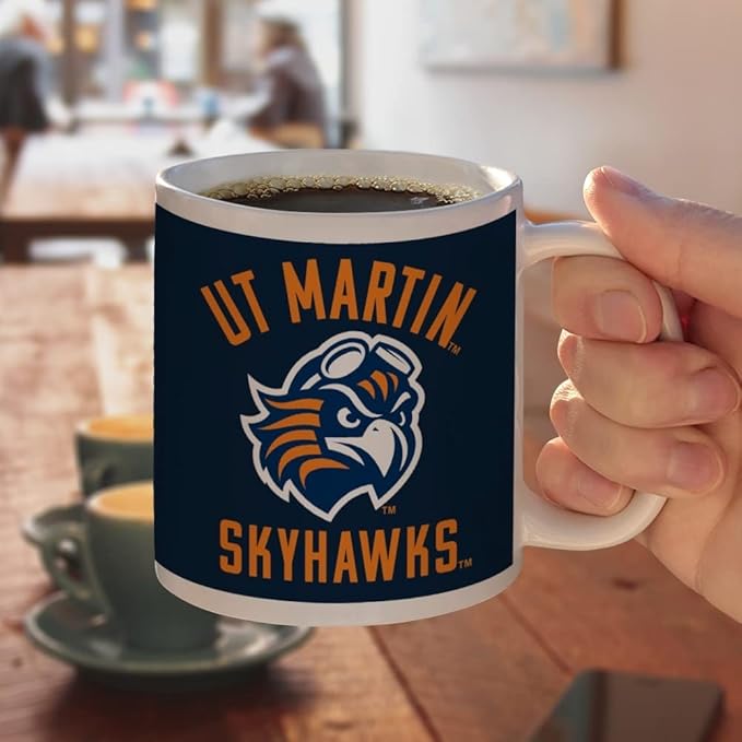 University of Tennessee Martin Skyhawks Logo Ceramic Coffee Mug, Novelty Gift Mugs for Coffee, Tea and Hot Drinks, 11oz, White