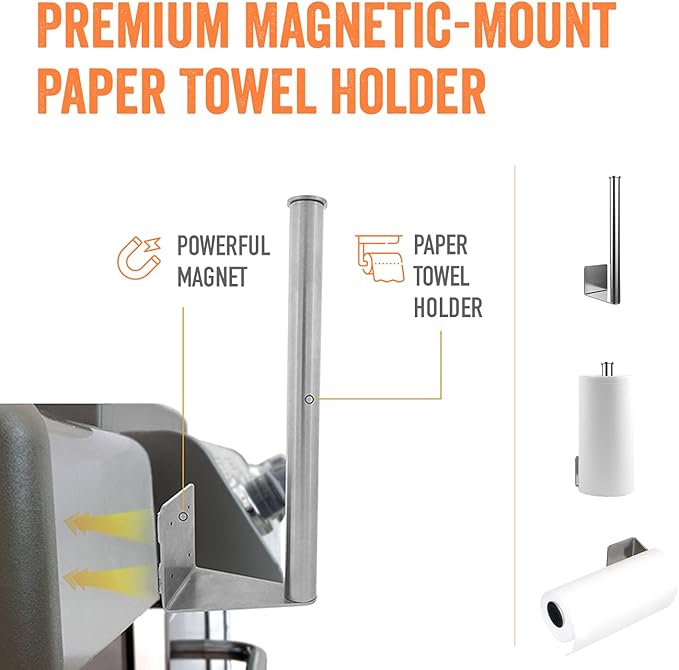 Yukon Glory Magnetic Paper Towel Holder for Refrigerator & Grill, Stainless Steel, Strong Magnet, Rotatable, Non-Scratch Pad