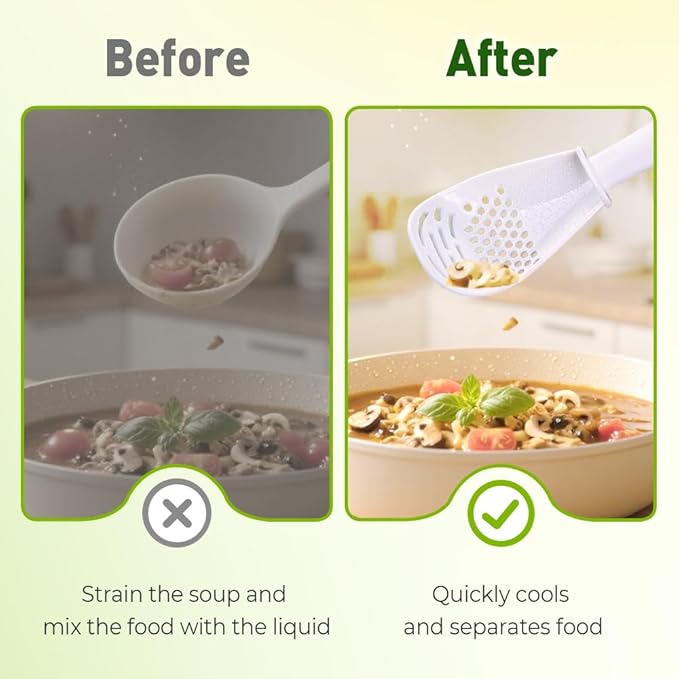 Multifunctional Kitchen Cooking Spoon, 2026 Upgraded Slotted Spoon, Great for Cooking and Serving, Heat-Resistant Spoon for Mixing, Grating, and Draining (White)