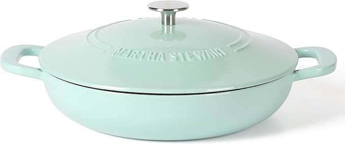 Martha Stewart 3.5-Quart Enameled Cast Iron Dutch Oven Braiser – Martha Blue, Durable Nonstick Dutch Oven for Slow Cooking, Braising, and Baking