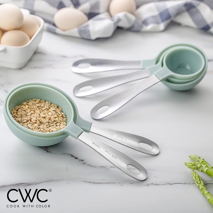 COOK WITH COLOR Measuring Cups Set and Measuring Spoon Set, Stainless Steel Handles, Nesting Kitchen Measuring Set, Liquid Measuring Cup Set, 12 PC Stainless Steel, Mint