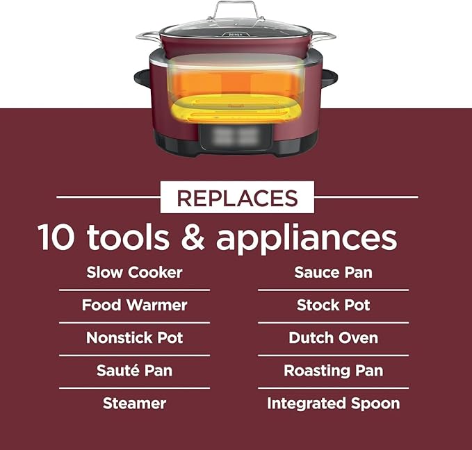 Ninja Foodi 6-in-1 PossibleCooker PRO Multi-Cooker 8.5 Quart, Electric Slow Cooker and Rice Cooker Combo for Home and Kitchen, Nonstick Pot for Cooking Soups Stews and One-Pot Meals (Cherry Tarte)
