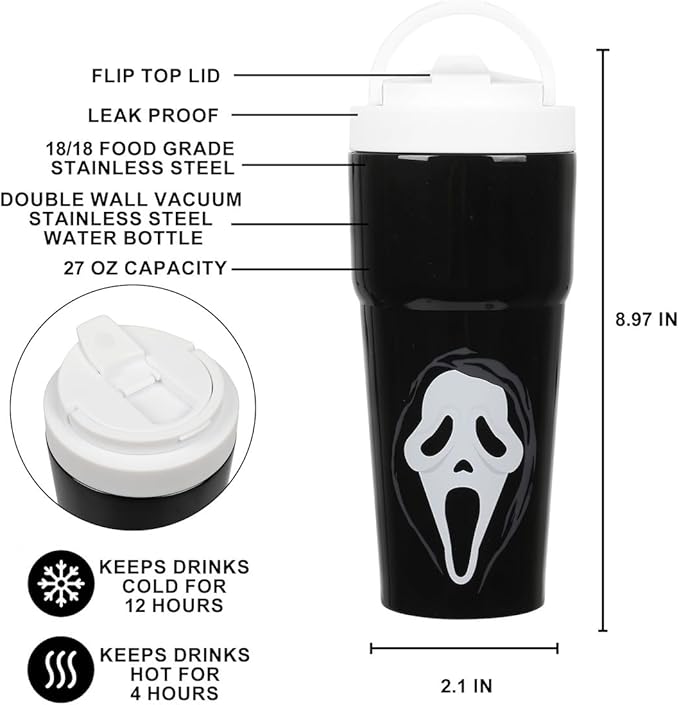 Bioworld Ghostface Mask 27 Oz. Black Stainless Steel Coffee Tumbler