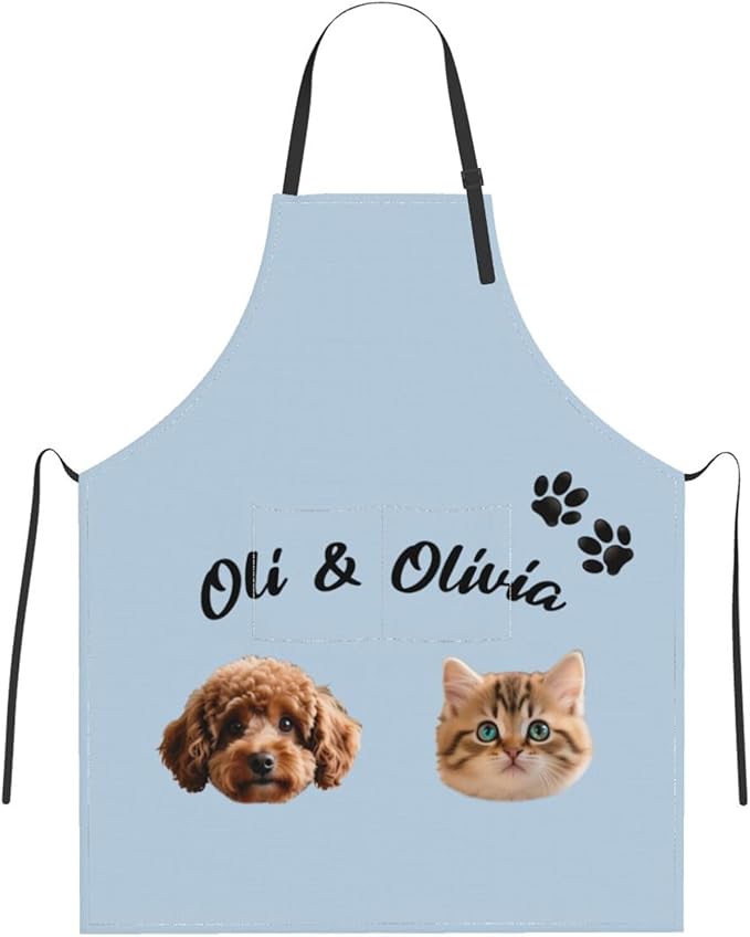 Custom Dog Face Apron for Men Women, Personalized Photo Bib Apron with Pockets, Customized Chef Aprons