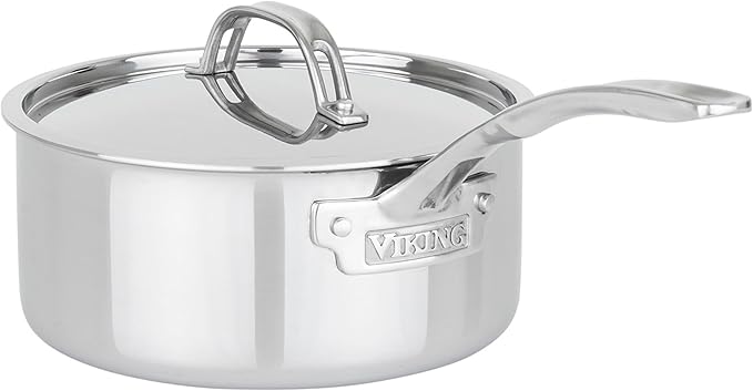 Viking PureGlide Pro 3-Ply Nonstick Sauce Pan, Made without PFAS, 3-Quart Induction Cooking Pot with Lid, Metal Utensil Safe Titanium Nonstick Surface, Oven Safe to 600F