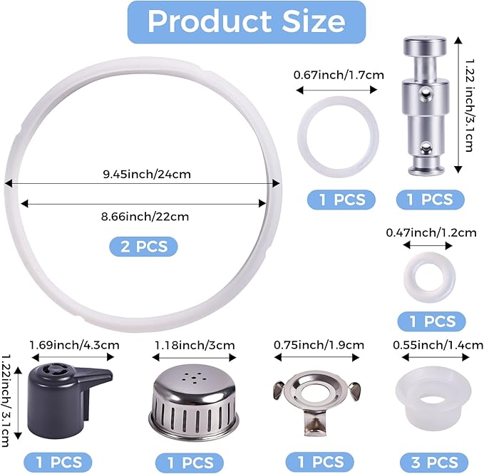 13 Pcs Sealing Ring 5, 6 Qt,For Duo Plus 6 Quart Electric Pressure Cooker Valve Replacement Parts With Include Silicone Gasket Steam Release Valve Float Valve Anti-Block Shield Condensation Collector