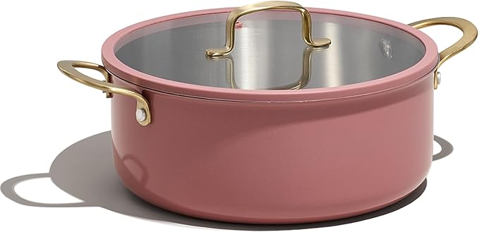 CAROTE 6QT Fully-Clad 3-Ply Stainless Steel Stockpot with Lid Small Kitchen Pot,Outer Ceramic Layer,Even Heating, Fits all stoves,Oven & Dishwasher Safe,Stay Cool Handle,Pink (PFAS/PFOA/PFOS Free)