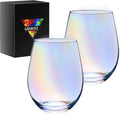 Iridescent Stemless Wine Glasses for Red or White Wine (Set of 2), 18-Ounces, Large Wine Glasses for Cabernet, Pinot Noir, Burgundy, Bordeaux