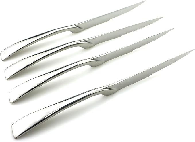 JASHII 18/10 Stainless Steel 8 Piece Mirror Polished Silver Steak Knife Silverware Utensil Set