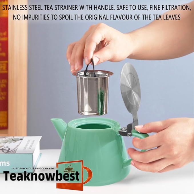 loose tea pot, Ceramic teapot with infuser, 19oz Tea pot for loose leaf tea, Suitable for 2-3 people to brew tea or coffee (azure)