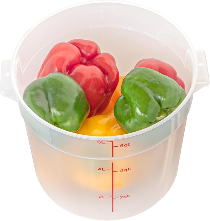 Restaurantware-Met Lux 6 Quart Food Storage Containers, 10 Translucent Storage Containers - Lids Sold Separately, Red Volume Markers, Dishwashable Containers, Side Handles, For Storing Foods
