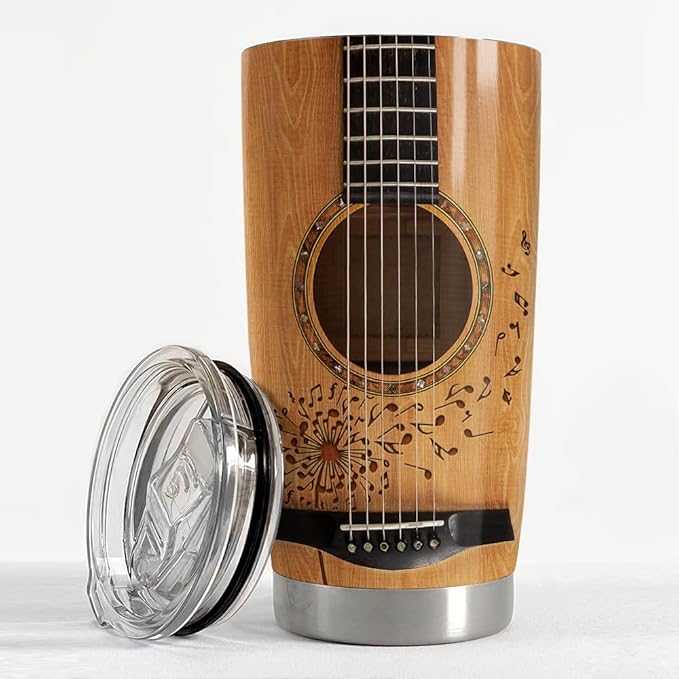 SANDJEST Guitar Tumbler Cup 20oz Insulated Stainless Steel Tumblers Coffee Travel Mug Gift for Musician Players Guitar Lovers