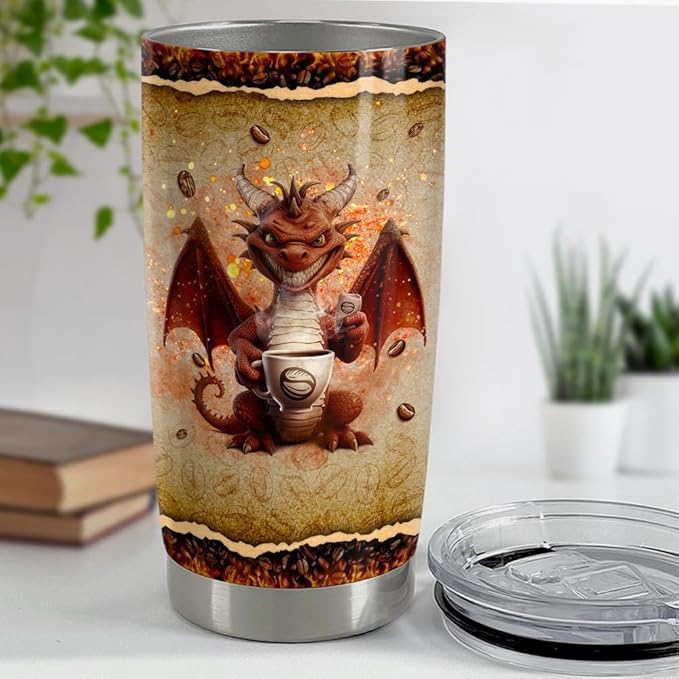 SANDJEST Funny Dragon Tumbler 20oz Stainless Steel Insulated Tumblers Coffee Travel Mug Cup Gift for Men Women Coffee Lovers Gifts for Birthday Christmas