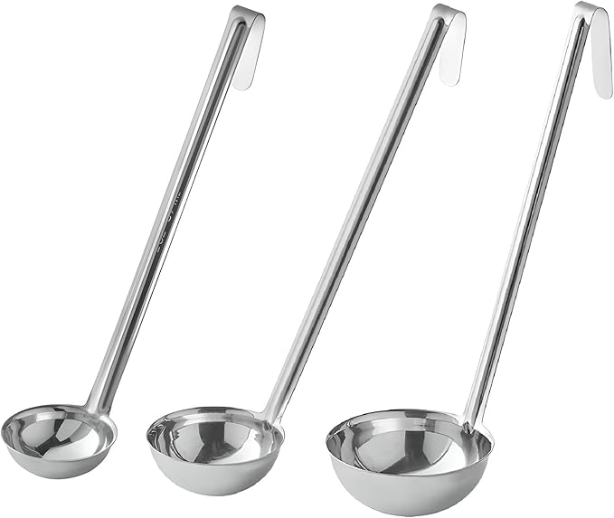 OCS Parts Set of 3 Stainless Steel Culinary Ladles | One-Piece Dishwasher Safe Home, Restaurant, Buffet and Catering Serving Ladle for Sauces, Soup, Gravy, and Salad Dressing (2-6 - 12 Ounce)