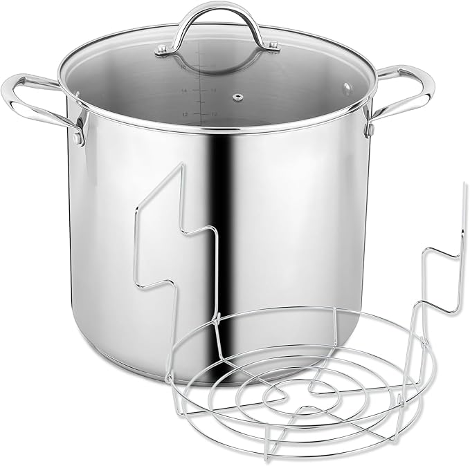 GreatChef Stock Pot Stainless Steel for Cooking Riveted Handle, Heavy Duty Vessel,Induction Compatible All Cooktops in Use, Dishwasher & Oven Safe (20 Quart + Canning Rack)