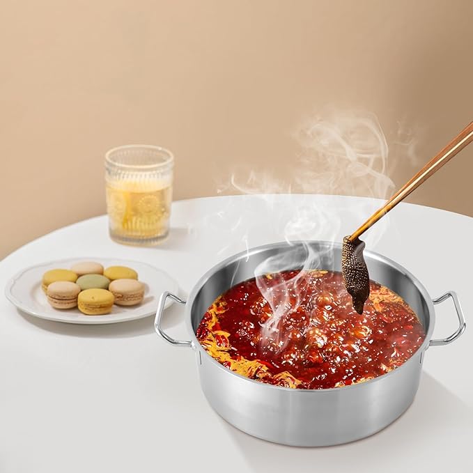 Stainless Steel Stock Pot - 11 Quart Stainless Steel Rondeau Pot w/Lid,Induction Cooking Pots,for Pasta, Soup, Spaghetti,for Canning, Boiling, Simmer, Silver