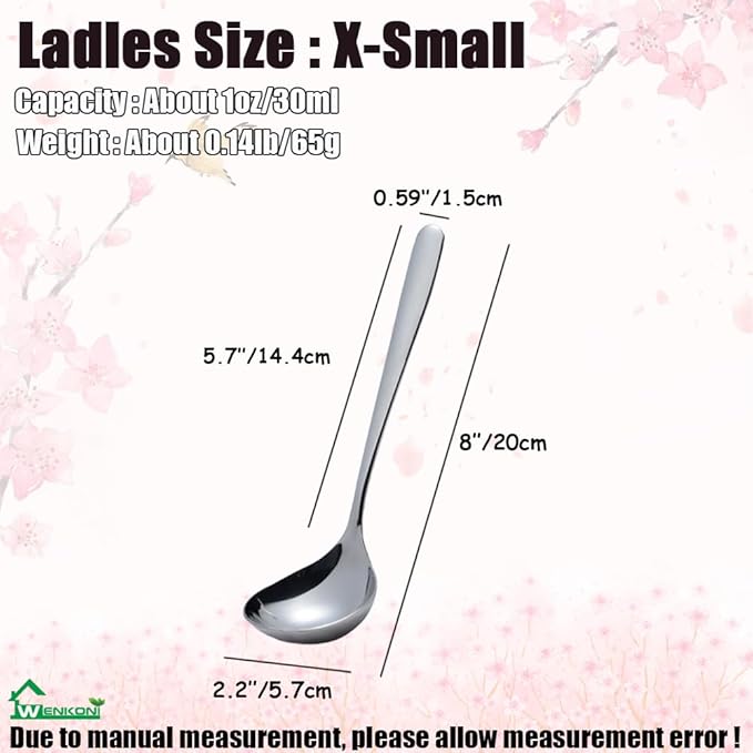 Small Ladles,Sauce,Gravy Soup Spoons Ladles,4 Pack SUS 304 Non-magnetic Stainless Steel 8'' (Color:Silver).