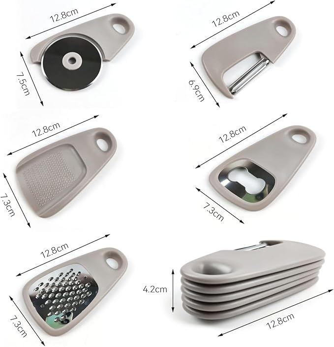 2PC, 5-in-1 Kitchen Gadget Set, Peeler Can Opener Garlic Grater Cake Cheese Shredder, Stackable Cooking Tools for Small Kitchen Space Saving, 5.04 x 1.65 x 2.95 Inches