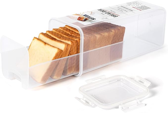 Bread Storage Container with Tray, Plastic Bread Box with Airtight Lid, Bread Keeper for Homemade Bread, Toast, Bagel, Donut(white)