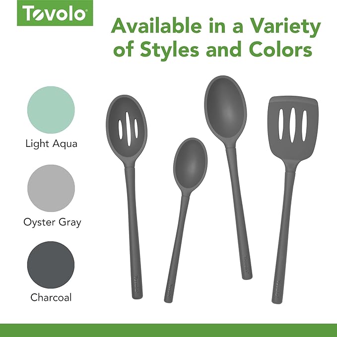 Tovolo Flex-Core Non-Stick All Silicone Slotted Deep Spoon Kitchen Utensil for Scooping and Serving – Heat-Resistant, Dishwasher Safe & BPA Free - Charcoal