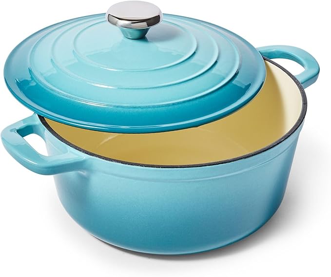 Sur La Table 4-Qt Enameled Cast Iron Dutch Oven – Oven & Broiler to 500°F, Induction Compatible, with Lid for Braising, Baking & Deep Frying, Nonstick Interior, Light Blue