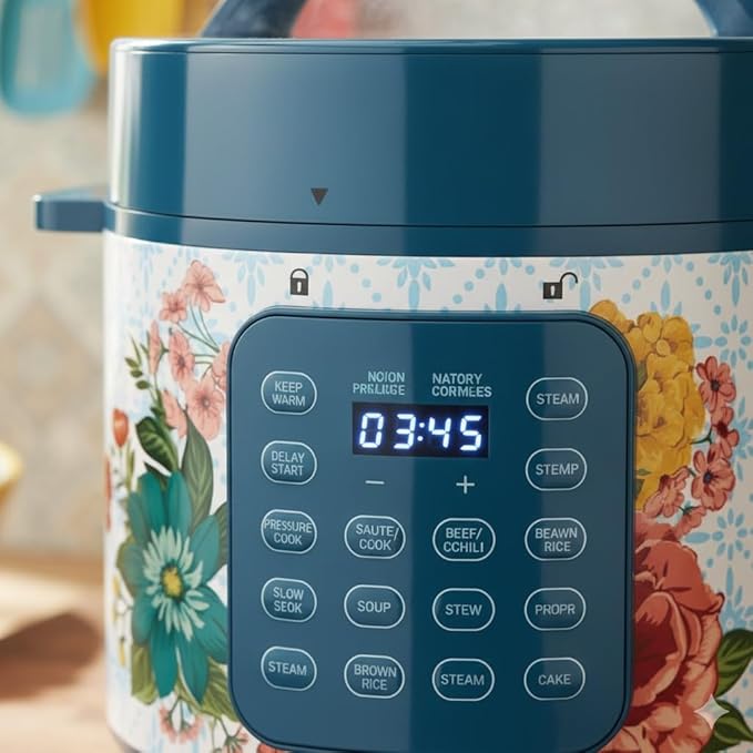 Pioneer Woman 6-Quart Pressure Cooker with Touch Control Display - 7-in-1 Multi-Cooker, Floral Design, Slow Cook, Steam, Rice & More (Fancy Flourish)