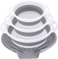 Collapsible Colander Set with Universal Draining Tray | 3-Pack Foldable Kitchen Strainers + Base | Space Saving for Pasta, Veggies, Fruit & Rice | 5 Colors (Gray-White)