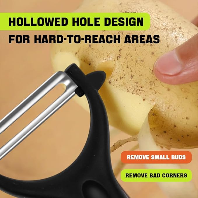 4 Pack Vegetable Potato Peeler for Kitchen,Ergonomic Soft-Touch Handle-Black (Black, 4 Pack)