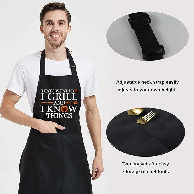 Funny Chef Apron for Men with Pockets, Mens Apron for Grilling, Cooking BBQ Gifts for Men Dad Birthday Fathers Day