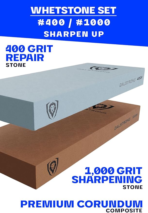 Dalstrong Premium Whetstone Kit-#1000/#400 Knife Sharpening Kit-Gift Extra Large Grit Stones-Top-Grade Corundum-Thick Knife Sharpening Stone-Whetstone Set Knife Sharpener-Ultra-Durable
