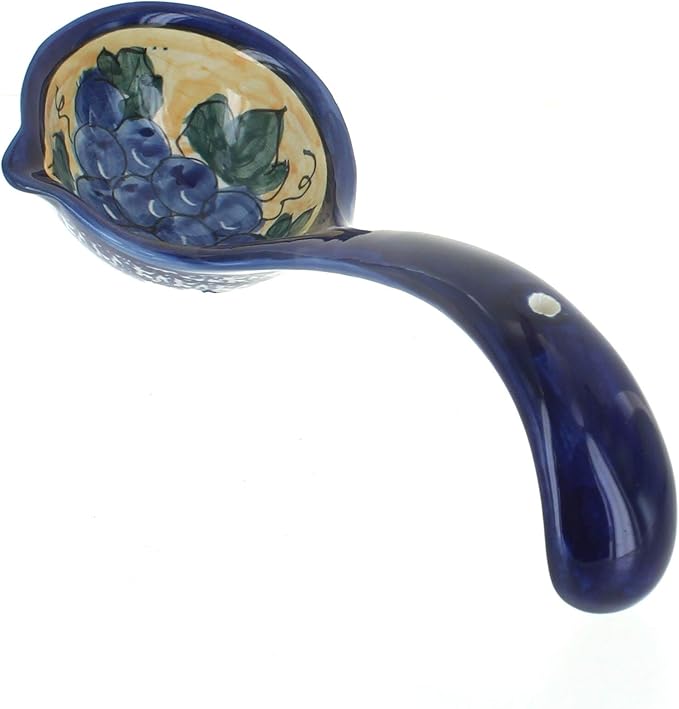 Blue Rose Polish Pottery Grapes Soup Ladle