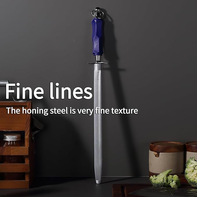 Honing Steel 10 inch Professional Knife Sharpener Honing Rod, Fine Lines, High Carbon Steel, High hardness, Flat Knife Sharpening Steel