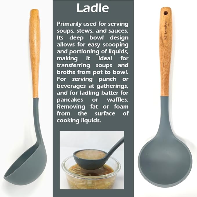 Pack of 3 Silicone Spatula Set 15 inches Large Heat Resistant 600F Flipper Cooking Fish Baking Egg Pancake Won't Scratch Kitchen Cookware, Turner Rubber Spatulas Ladle Spoon Skimmer Espatula (Gray)