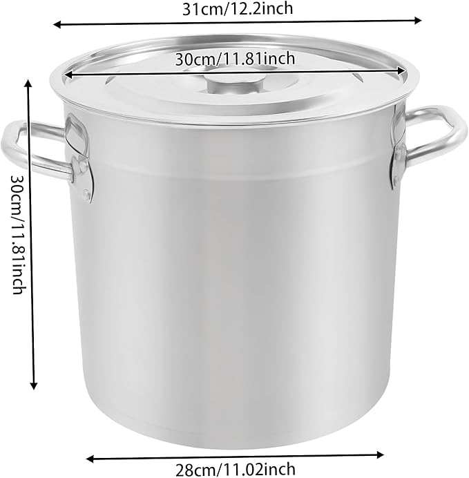 21L/12.68Qt Commercial Large Stock Pot with Lid,Nickel Free Stainless Steel Cookware Healthy Polished Stockpots, Induction Soup Pot for Cooking Home Use