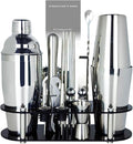 17Pcs Cocktail Shaker Set 750ml, 750/600ml Bartending Kit 25oz, 25/20oz Bar Shakers Tools Bartender Kit with Recipe Book Black Stand