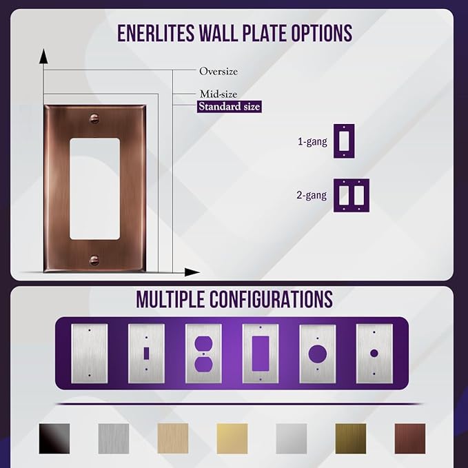 ENERLITES Decorator Switch or Outlet Metal Wall Plate, Stainless Steel Outlet Cover, Corrosion Resistant, Size 1-Gang 4.50" x 2.76", Stainless Steel 201, 7731-AC, Antique Copper