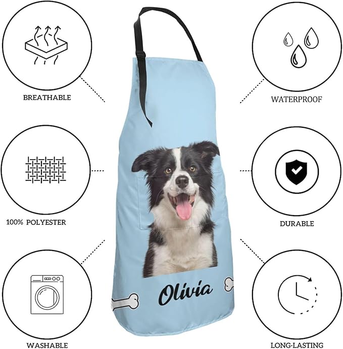 Custom Face Apron for Men Women, Personalized Photo Apron with Pockets, Customized Kitchen Aprons