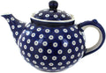 Blue Rose Polish Pottery - Blue Dots Teapot - 5 Cup Capacity - Hand-Painted Polish Pottery Ceramic Coffee & Tea Server