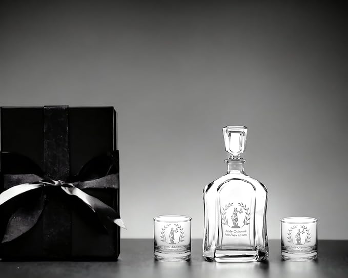 Alterd Industries Lawyer Gifts - Attorney Gift lawyer gifts for Men Court Case women office Whiskey Glasses Decanter Scales of Justice Law Office Esquire (Decanter W/2 Whiskey Glasses, Lady Justice)