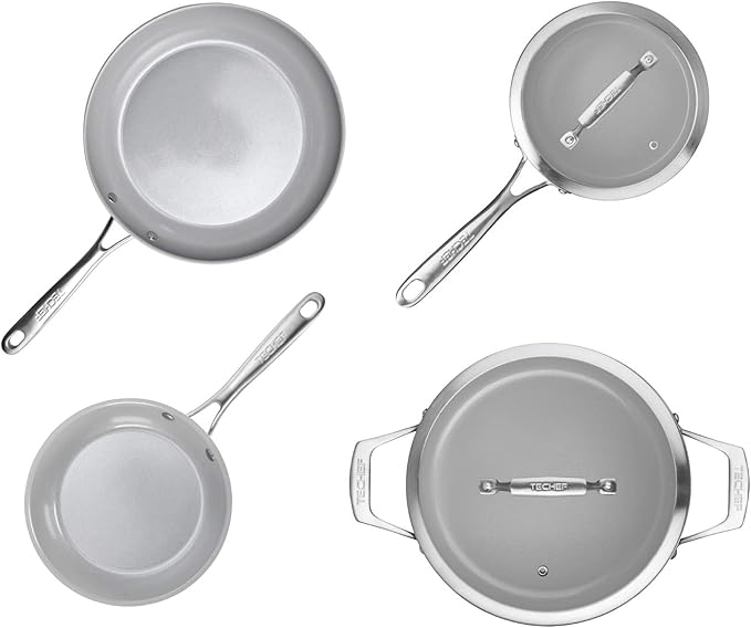 TECHEF - CeraTerra Collection Ceramic Nonstick Cookware Set (PTFE and PFOA Free Ceramic Exterior & Interior), Made in Korea, (6-Piece Set)