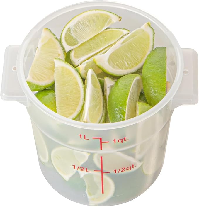 Restaurantware-Met Lux 1 Quart Food Storage Containers, 10 Translucent Storage Containers - Lids Sold Separately, Red Volume Markers, Dishwashable Containers, Side Handles, For Storing Foods