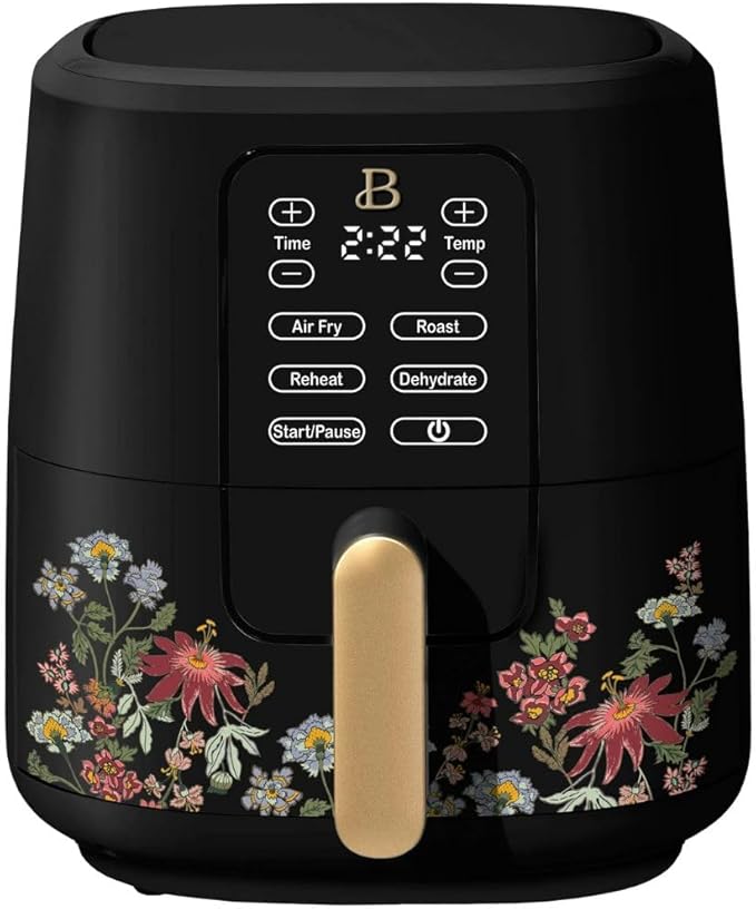 Beautiful by Drew Barrymore 6-Quart Digital Air Fryer, TurboCrisp Technology, Touch-Activated Display, 1750W, 90–400°F, Dishwasher-Safe Basket (BLACK WILDFLOWER)