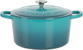 Crock Pot Artisan 6-Quart Round European Enameled Cast Iron Dutch Oven Pot With Lid -Teal Ombre